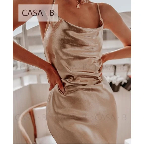 5⭐️CASA B | Adrienne Satin Slip Dress in Champagne gold - Picture 5 of 11